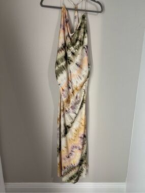 Zara Slip Maxi Dress in Olive, Lilac & Cream Tie-Dye